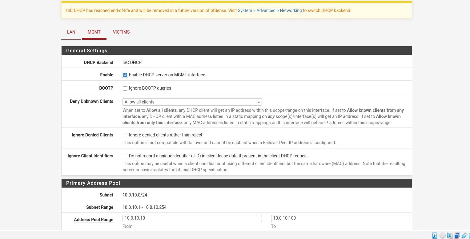 pfSense dashboard showing active interface status and traffic statistics post-configuration
