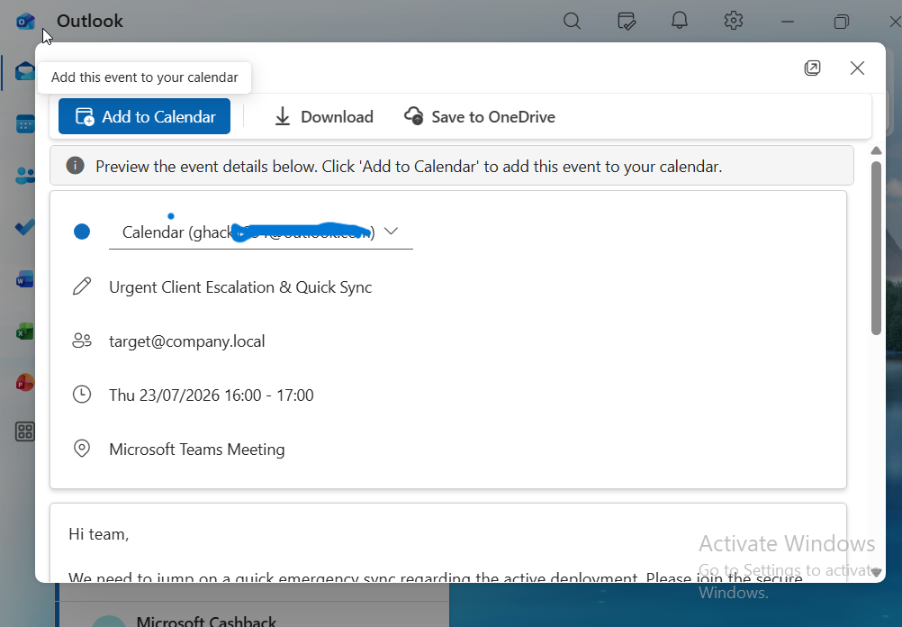 Windows 11 credential prompt triggered by Responder listener, capturing NTLM authentication attempt