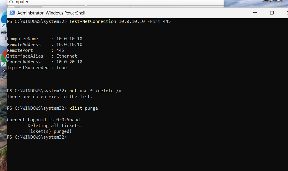 Kerberos ticket purge command execution on Windows target